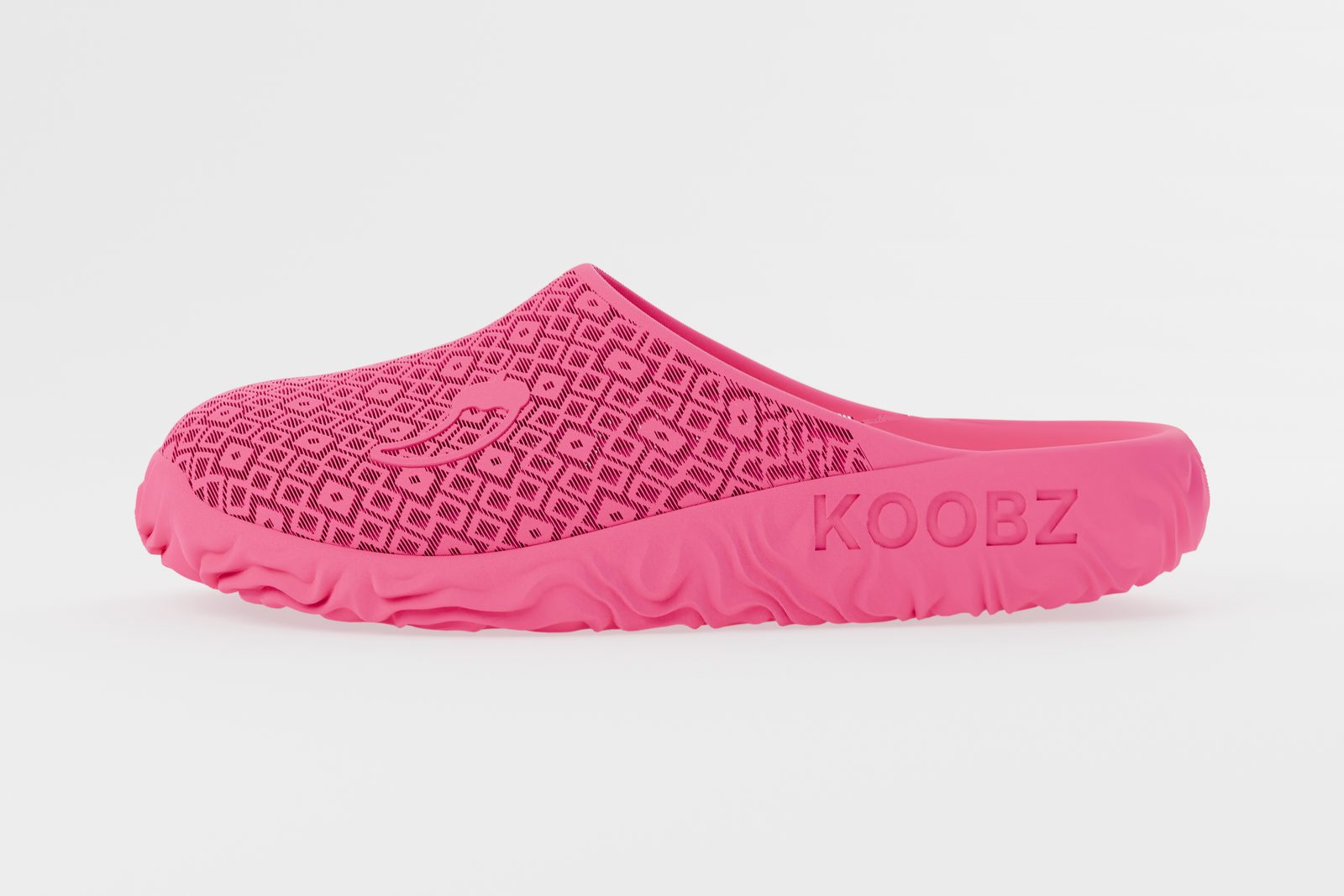 The Mule in Koobz pink, diamond back — lateral side