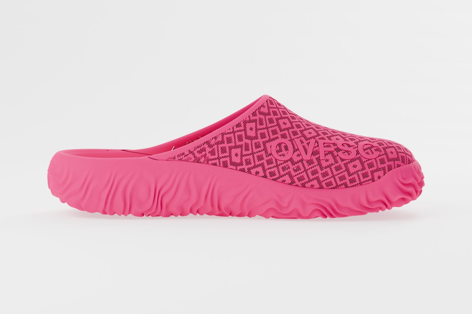 The Mule in Koobz pink, diamond back — medial side